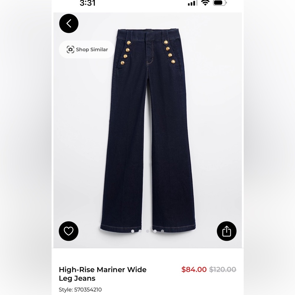 WHBM High Rise Mariner Wide Leg Jeans